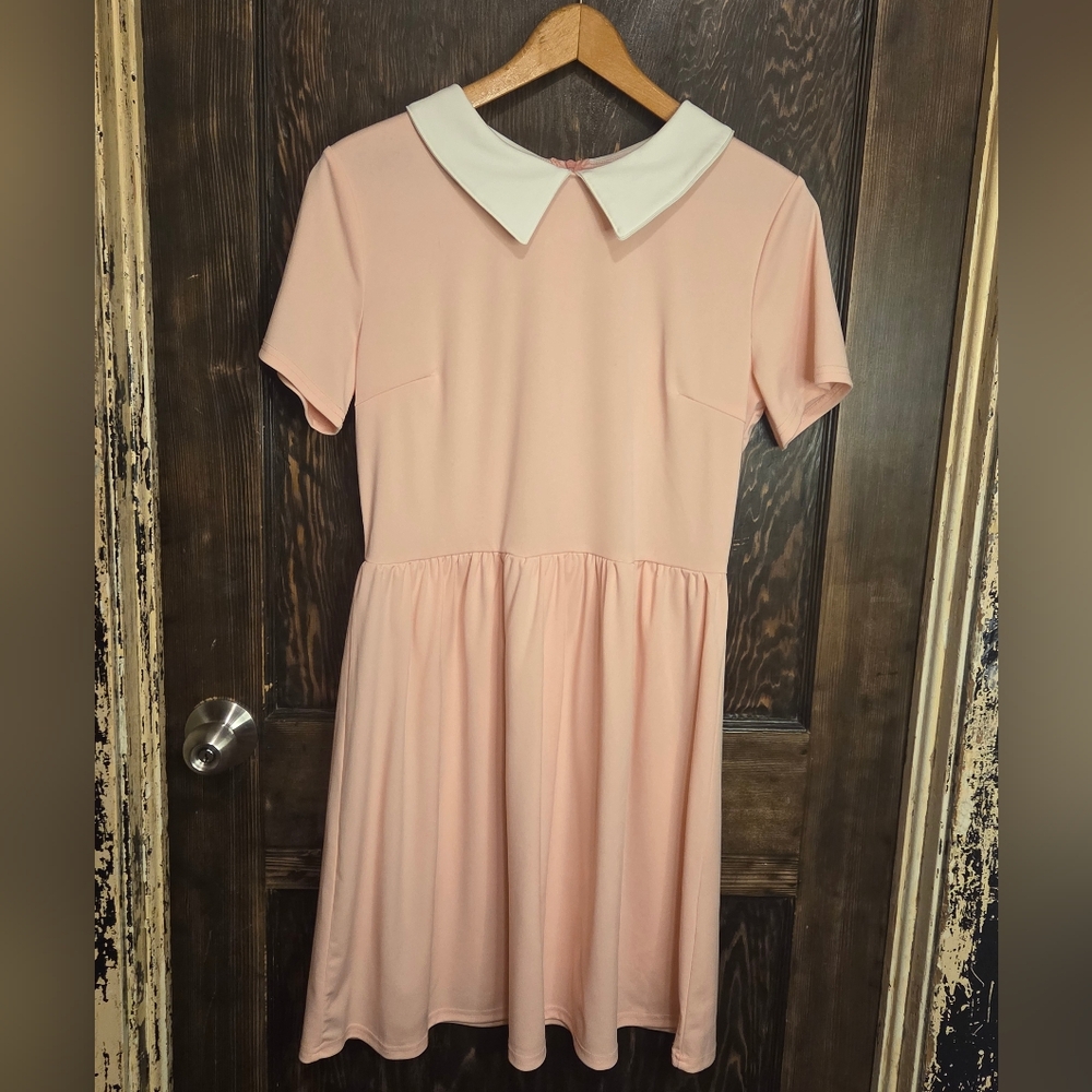 POGTMM 60s Inspired Pink & White Peterpan Collar, Wednesday Dress Sz L